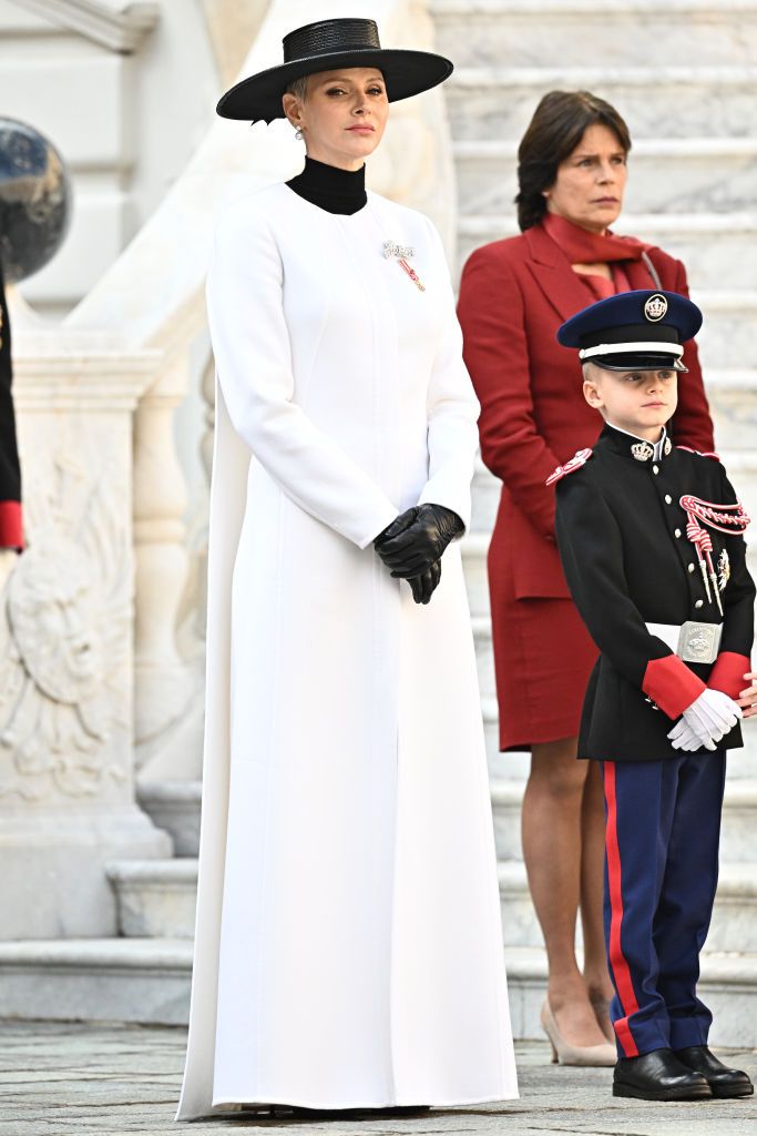 MONTE-CARLO, MONACO - NOVEMBER 19: (EDITORS NOTE : NO TABLOIDS) Prince Jacques of Monaco and Prince Albert II of Monaco attend the Monaco National day celebrations in the courtyard of the Monaco palace on November 19, 2021 in Monte-Carlo, Monaco. (Photo by David Niviere/SC Pool - Corbis/Corbis via Getty Images)