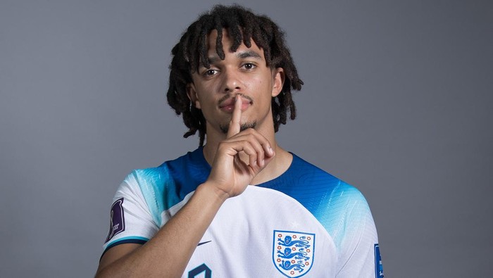 DOHA, QATAR - NOVEMBER 16: Trent Alexander-Arnold of England poses during the official FIFA World Cup Qatar 2022 portrait session on November 16, 2022 in Doha, Qatar. (Photo by Michael Regan - FIFA/FIFA via Getty Images)
