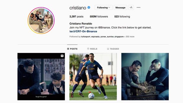 Cristiano Ronaldo jadi orang pertama yang capai 500 juta follower di Instagram.