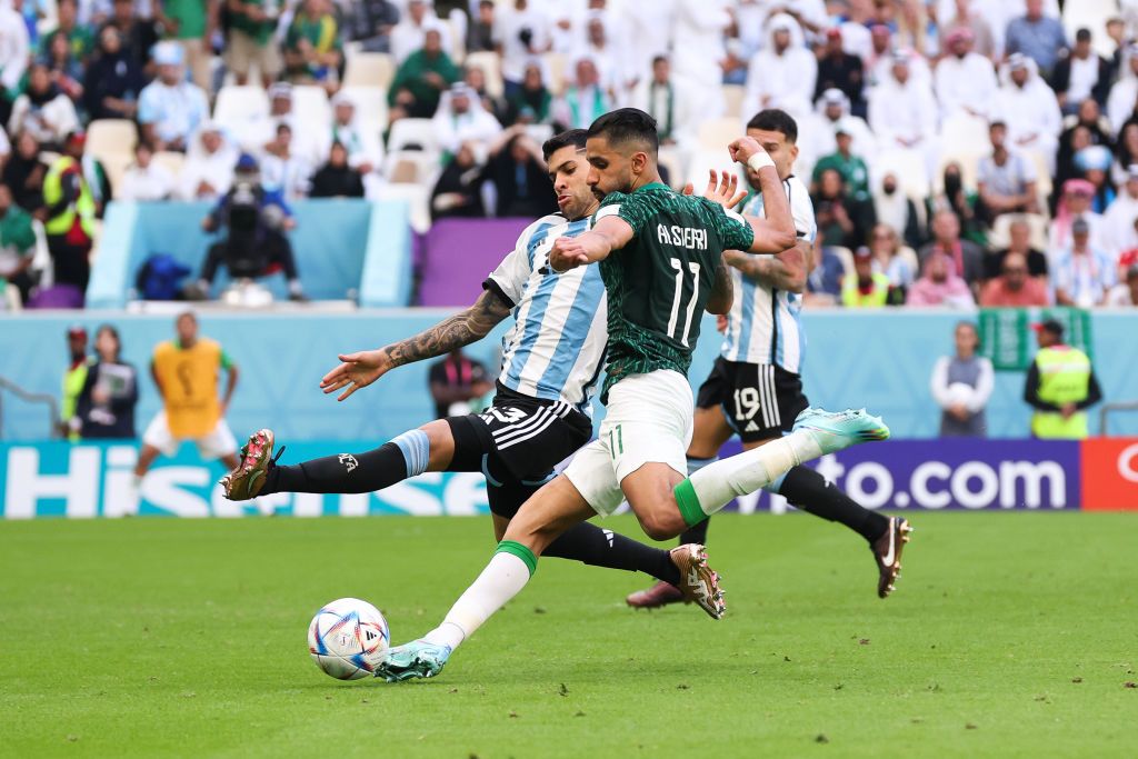 LUSAIL CITY, QATAR - NOVEMBER 22: Saleh Al-Shehri of Saudia Arabia scores his side's first goal during the FIFA World Cup Qatar 2022 Group C match between Argentina and Saudi Arabia at Lusail Stadium on November 22, 2022 in Lusail City, Qatar. (Photo by Alex Livesey - Danehouse/Getty Images)