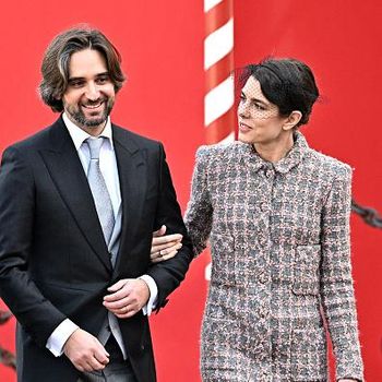 MONTE-CARLO, MONACO - NOVEMBER 19: (EDITORS NOTE : NO TABLOIDS). Dimitri Rassam and Charlotte Casiraghi Rassam attend the Monaco National Day on November 19, 2022 in Monte-Carlo, Monaco. (Photo by PLS Pool/Getty Images)