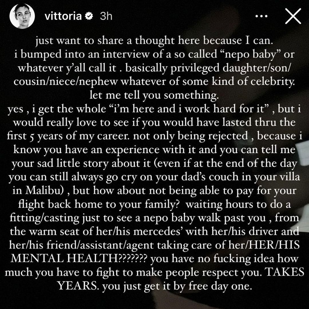 Komentar Vittoria Ceretti tentang Nepo Baby