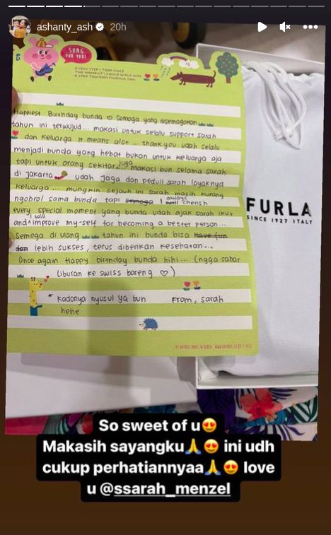 Surat Sarah Menzel untuk Ashanty