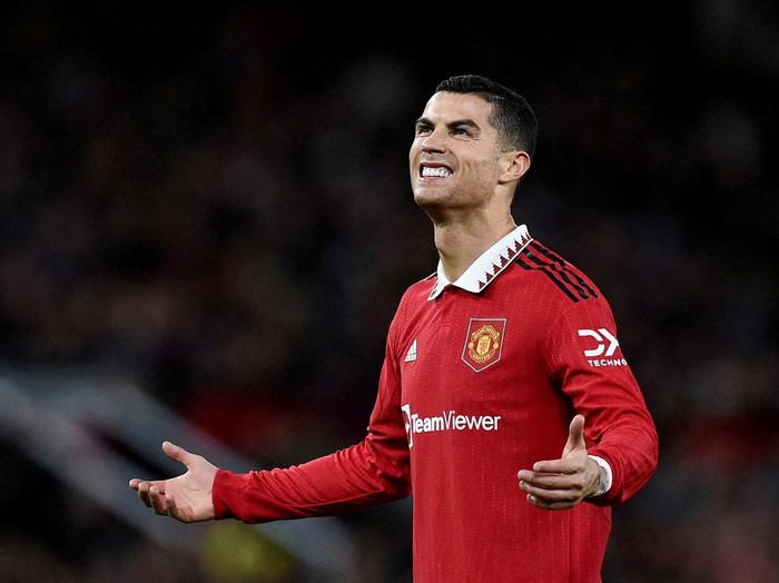 FILE PHOTO: Soccer Football - Premier League - Manchester United v West Ham United - Old Trafford, Manchester, Britain - October 30, 2022 Manchester United's Cristiano Ronaldo reacts REUTERS/Peter Powell/File Photo EDITORIAL USE ONLY. No use with unauthorized audio, video, data, fixture lists, club/league logos or 'live' services. Online in-match use limited to 75 images, no video emulation. No use in betting, games or single club /league/player publications.  Please contact your account representative for further details