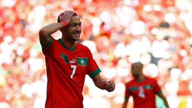 Soccer Football - FIFA World Cup Qatar 2022 - Group F - Morocco v Croatia - Al Bayt Stadium, Al Khor, Qatar - November 23, 2022 Morocco's Hakim Ziyech reacts REUTERS/Hannah Mckay
