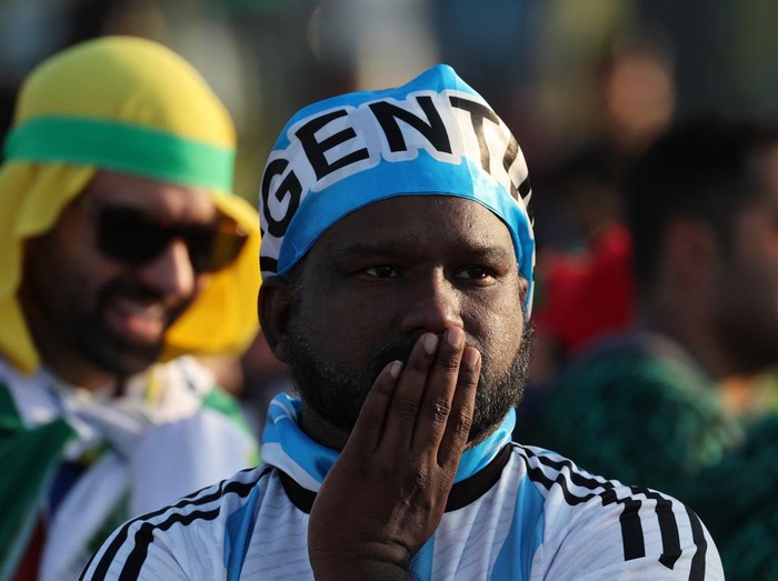 Soccer Football - FIFA World Cup Qatar 2022 - Group C - Argentina v Saudi Arabia - Lusail Stadium, Lusail, Qatar - November 22, 2022  A Argentina fan reacts outside the stadium after the match REUTERS/Amr Abdallah Dalsh