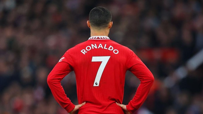 MANCHESTER, ENGLAND - OCTOBER 30: Cristiano Ronaldo of Manchester United during the Premier League match between Manchester United and West Ham United at Old Trafford on October 30, 2022 in Manchester, England. (Photo by James Gill - Danehouse/Getty Images)