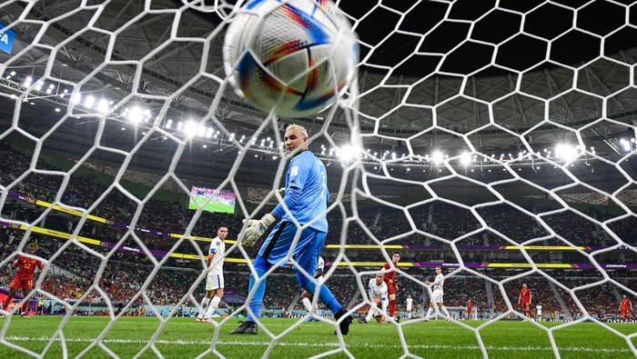 Spain's midfielder #09 Gavi scores his team's fifth goal during the Qatar 2022 World Cup Group E football match between Spain and Costa Rica at the Al-Thumama Stadium in Doha on November 23, 2022. (Photo by Glyn KIRK / AFP) (Photo by GLYN KIRK/AFP via Getty Images)