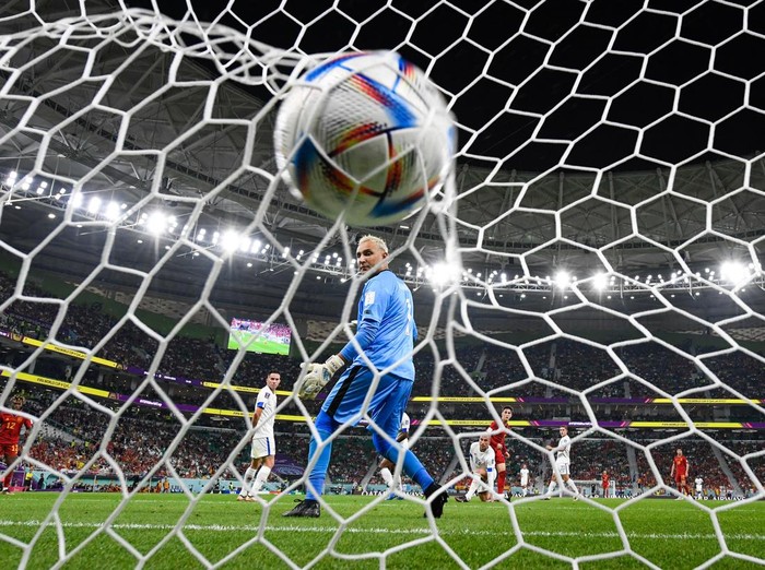 Spain's midfielder #09 Gavi scores his team's fifth goal during the Qatar 2022 World Cup Group E football match between Spain and Costa Rica at the Al-Thumama Stadium in Doha on November 23, 2022. (Photo by Glyn KIRK / AFP) (Photo by GLYN KIRK/AFP via Getty Images)