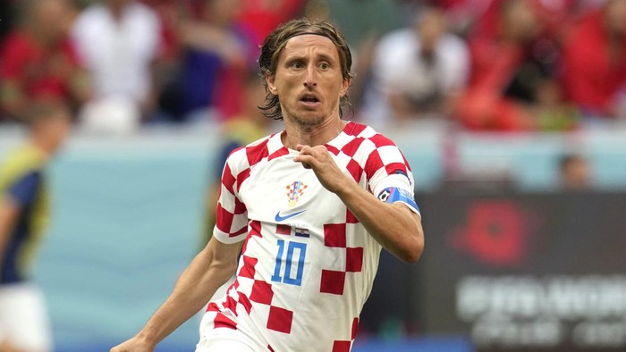 Croatias Luka Modric in action during the World Cup group F soccer match between Morocco and Croatia, at the Al Bayt Stadium in Al Khor, Qatar, Wednesday, Nov. 23, 2022. (AP Photo/Themba Hadebe)