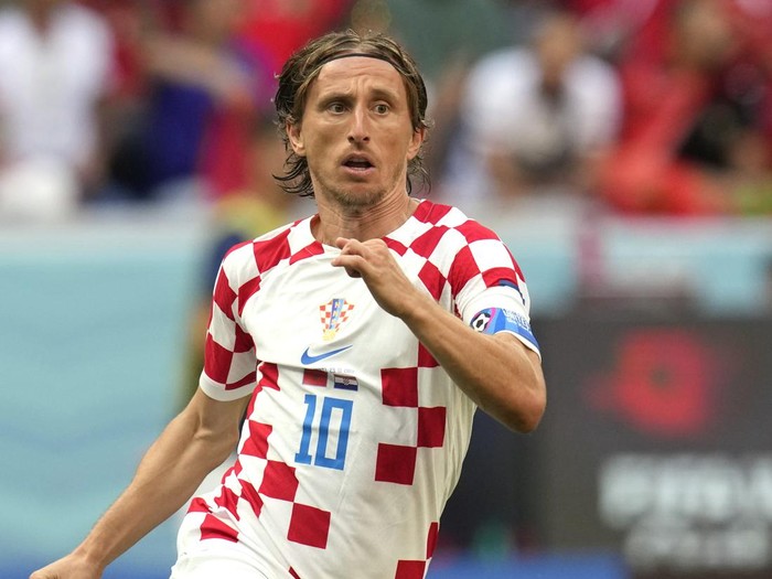 Croatia's Luka Modric in action during the World Cup group F soccer match between Morocco and Croatia, at the Al Bayt Stadium in Al Khor, Qatar, Wednesday, Nov. 23, 2022. (AP Photo/Themba Hadebe)