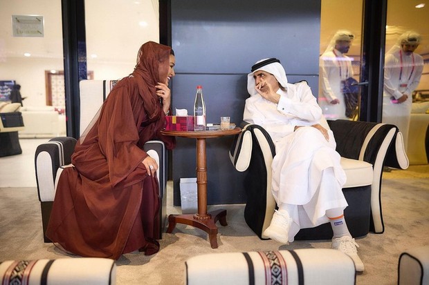 Sheikha Moza and Sheikh Hamad bin Khalifa al-Tsani at the opening of the 2022 World Cup Qatar