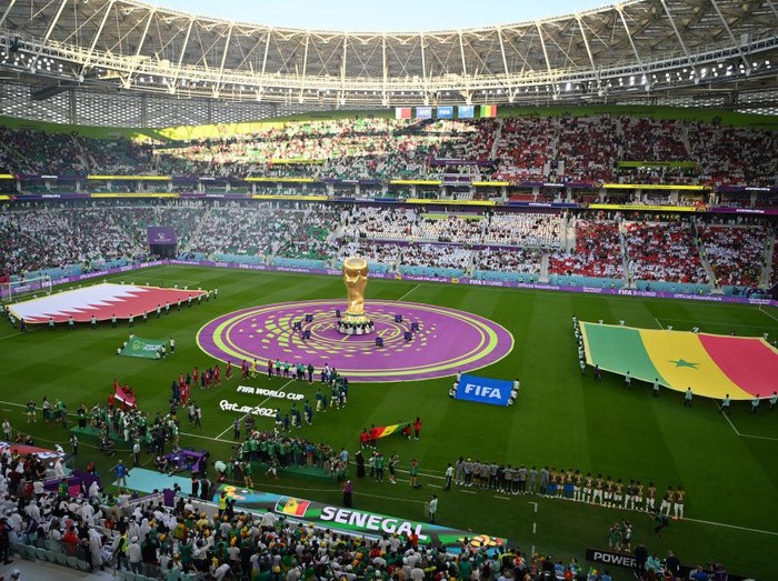 DOHA, QATAR - NOVEMBER 25: Bamba Dieng of Senegal scores their team's third goal during the FIFA World Cup Qatar 2022 Group A match between Qatar and Senegal at Al Thumama Stadium on November 25, 2022 in Doha, Qatar. (Photo by Alex Grimm/Getty Images)