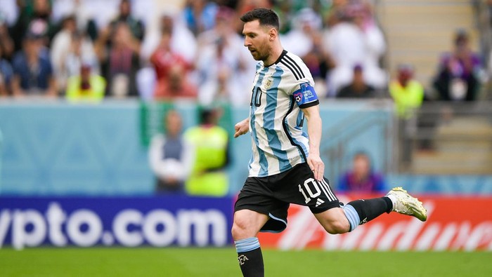 Lionel Messi LUSAIL CITY, QATAR - NOVEMBER 22: Lionel Messi of Argentina takes a penalty during the Group C - FIFA World Cup Qatar 2022 match between Argentina and Saudi Arabia at the Lusail Stadium on November 22, 2022 in Lusail City, Qatar (Photo by Pablo Morano/BSR Agency/Getty Images)