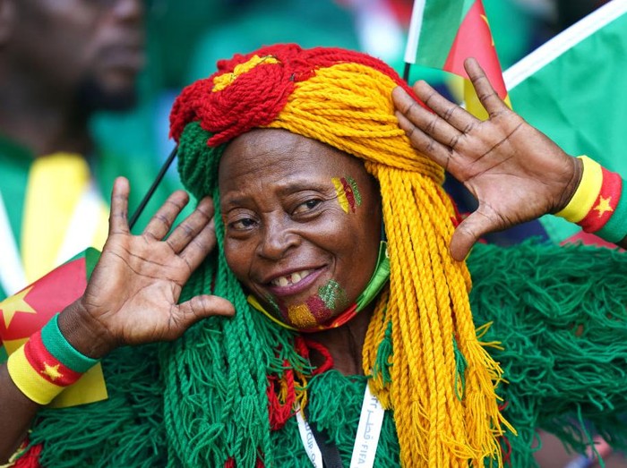 A Cameroon fan show their support in the stands prior to the FIFA World Cup Group G match at the Al Janoub Stadium, Al-Wakrah, Qatar. Picture date: Thursday November 24, 2022. (Photo by Adam Davy/PA Images via Getty Images)