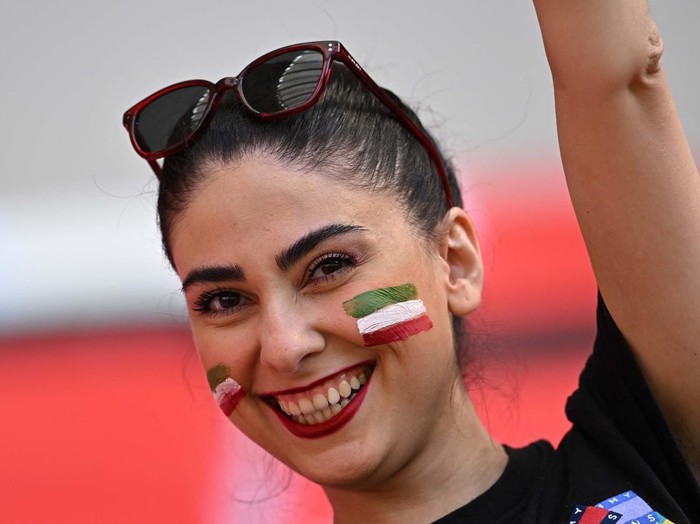 Soccer Football - FIFA World Cup Qatar 2022 - Group B - Wales v Iran - Ahmad Bin Ali Stadium, Al Rayyan, Qatar - November 25, 2022
An Iran fan is pictured inside the stadium before the match REUTERS/Dylan Martinez
