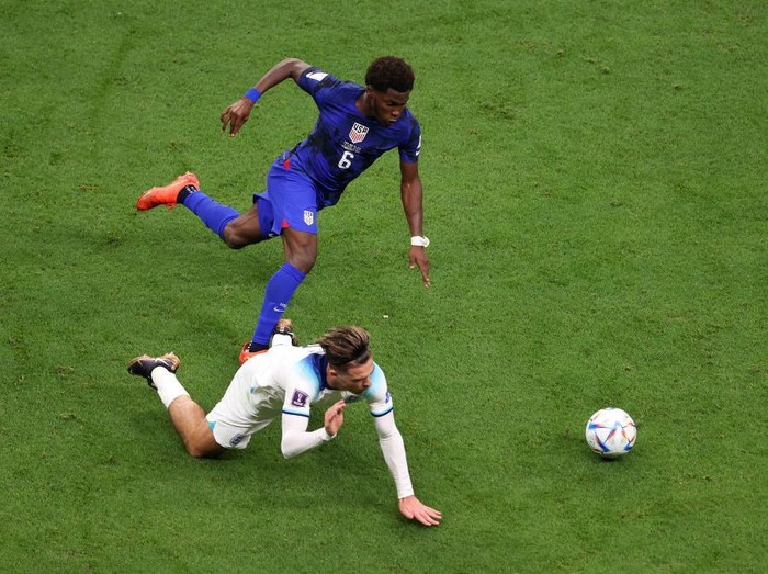 AL KHOR, QATAR - NOVEMBER 25: Weston McKennie of United States reacts after missing a chance during the FIFA World Cup Qatar 2022 Group B match between England and USA at Al Bayt Stadium on November 25, 2022 in Al Khor, Qatar. (Photo by Michael Regan - FIFA/FIFA via Getty Images)