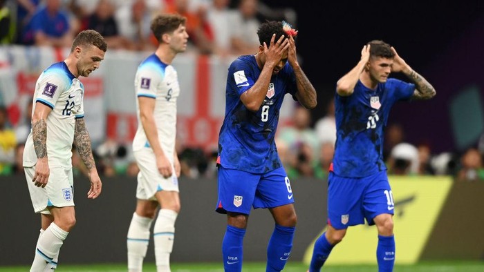 1444522976 AL KHOR, QATAR - NOVEMBER 25: Weston McKennie of United States reacts after missing a chance during the FIFA World Cup Qatar 2022 Group B match between England and USA at Al Bayt Stadium on November 25, 2022 in Al Khor, Qatar. (Photo by Michael Regan - FIFA/FIFA via Getty Images)