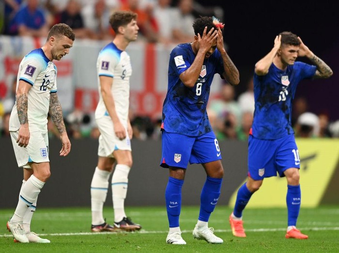 AL KHOR, QATAR - NOVEMBER 25: Weston McKennie of United States reacts after missing a chance during the FIFA World Cup Qatar 2022 Group B match between England and USA at Al Bayt Stadium on November 25, 2022 in Al Khor, Qatar. (Photo by Michael Regan - FIFA/FIFA via Getty Images)