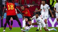 Duel Belgia vs Maroko di lanjutan Grup F digelar di Al Thumama Stadium, Doha, Minggu (27/11/2022) malam WIB. Babak pertama berakhir 0-0 setelah gol Hakim Ziyech di injury time dianulir. AP/Manu Fernandez  