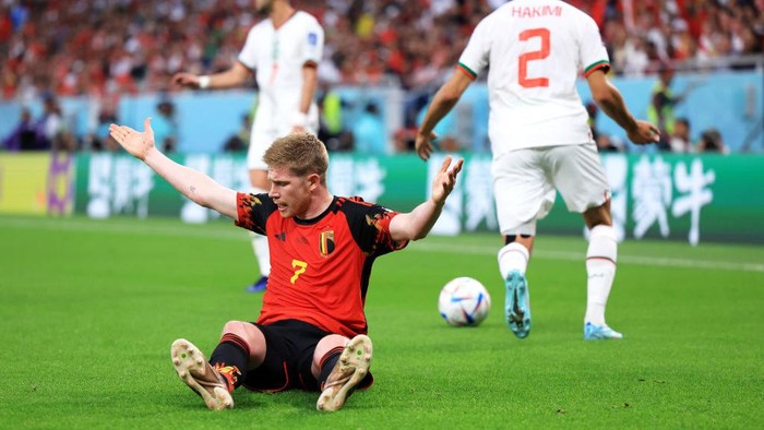 DOHA, QATAR - NOVEMBER 27: Kevin De Bruyne of Belgium reacts during the FIFA World Cup Qatar 2022 Group F match between Belgium and Morocco at Al Thumama Stadium on November 27, 2022 in Doha, Qatar. (Photo by Buda Mendes/Getty Images)