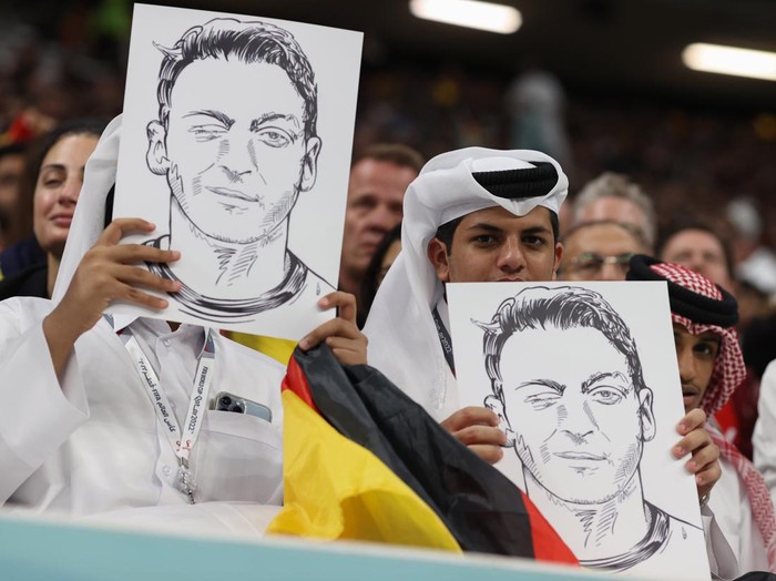 AL KHOR, QATAR - NOVEMBER 27: local support for former German player Mesut Ozil during the FIFA World Cup Qatar 2022 Group E match between Spain and Germany at Al Bayt Stadium on November 27, 2022 in Al Khor, Qatar. (Photo by Charlotte Wilson/Offside/Offside via Getty Images)