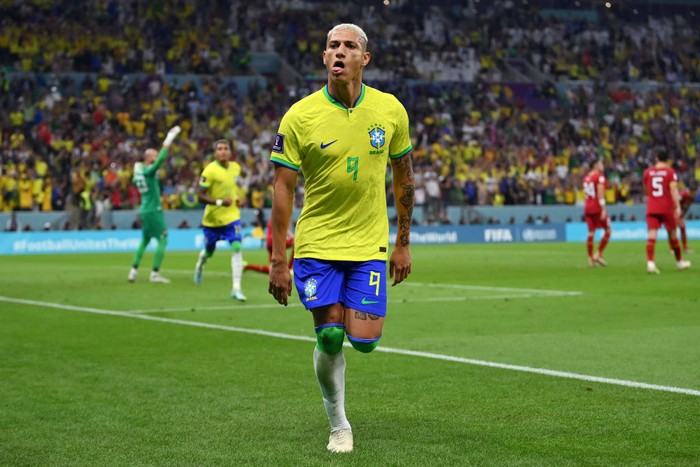 LUSAIL CITY, QATAR - NOVEMBER 24: Richarlison of Brazil celebrates after scoring their teams first goal during the FIFA World Cup Qatar 2022 Group G match between Brazil and Serbia at Lusail Stadium on November 24, 2022 in Lusail City, Qatar. (Photo by Justin Setterfield/Getty Images)