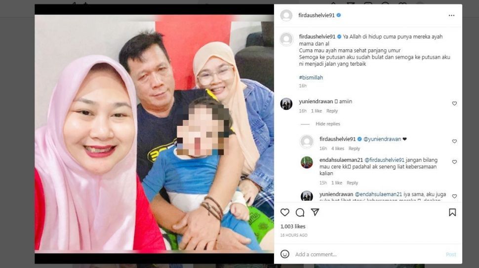 Unggahan Shelvie Hana Wijaya yang diduga bercerai dari Daus Mini.