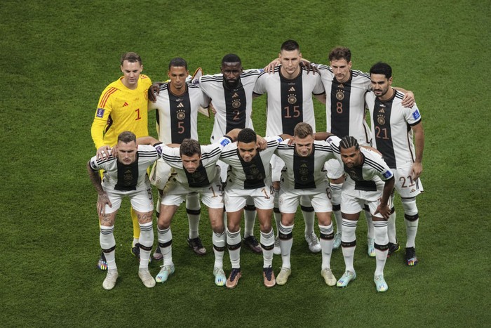 AL KHOR, QATAR - NOVEMBER 27: Players of Germany pose for a team photo during the FIFA World Cup Qatar 2022 Group E match between Spain and Germany at Al Bayt Stadium on November 27, 2022 in Al Khor, Qatar. (Photo by Ercin Erturk/Anadolu Agency via Getty Images)