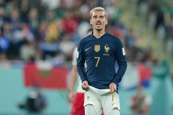 DOHA, QATAR - NOVEMBER 26: Antoine Griezmann of France looks on during the FIFA World Cup Qatar 2022 Group D match between France and Denmark at Stadium 974 on November 26, 2022 in Doha, Qatar. (Photo by Berengui/DeFodi Images via Getty Images)