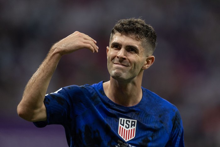 AL KHOR, QATAR - November, 25: Christian Pulisic of USA reacts during the FIFA World Cup Qatar 2022 Group B match between England (0) and USA (0) at Al Bayt Stadium on November 25, 2022 in Al Khor, Qatar. (Photo by Simon Bruty/Anychance/Getty Images)