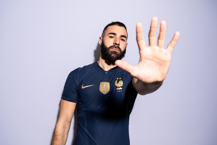 DOHA, QATAR - NOVEMBER 17: Karim Benzema of France poses during the official FIFA World Cup Qatar 2022 portrait session on November 17, 2022 in Doha, Qatar. (Photo by Michael Regan - FIFA/FIFA via Getty Images)