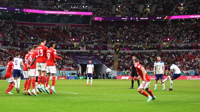 1445552520 DOHA, QATAR - NOVEMBER 29: Phil Foden and Marcus Rashford of England celebrate following the FIFA World Cup Qatar 2022 Group B match between Wales and England at Ahmad Bin Ali Stadium on November 29, 2022 in Doha, Qatar. (Photo by Eddie Keogh - The FA/The FA via Getty Images)