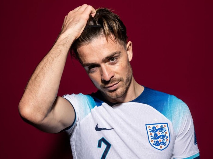 DOHA, QATAR - NOVEMBER 16: Jack Grealish of England poses during the official FIFA World Cup Qatar 2022 portrait session on November 16, 2022 in Doha, Qatar. (Photo by Mike Hewitt - FIFA/FIFA via Getty Images)