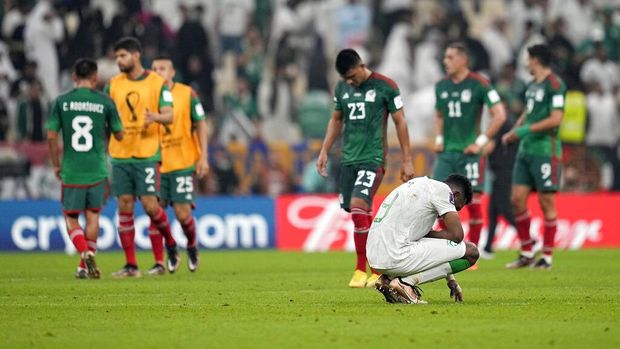 Saudi Arabia's Firas Al-Buraikan reacts at the end of the World Cup group C soccer match between Saudi Arabia and Mexico, at the Lusail Stadium in Lusail, Qatar, Wednesday, Nov. 30, 2022. (AP Photo/Ebrahim Noroozi)