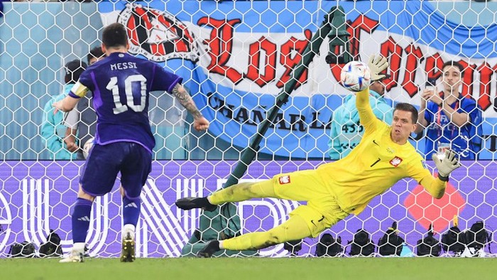 DOHA, QATAR - NOVEMBER 30: Poland goalkeeper Wojciech Szczesny saves a penalty from Lionel Messi of Argentina during the FIFA World Cup Qatar 2022 Group C match between Poland and Argentina at Stadium 974 on November 30, 2022 in Doha, Qatar. (Photo by Simon Stacpoole/Offside/Offside via Getty Images)