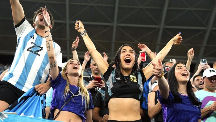 Argentina fans in the stands before the FIFA World Cup Group C match at Stadium 974 in Doha, Qatar. Picture date: Wednesday November 30, 2022. (Photo by Martin Rickett/PA Images via Getty Images)
