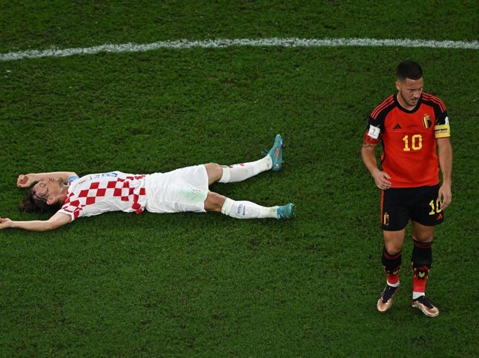 Belgium's forward #09 Romelu Lukaku gestures during the Qatar 2022 World Cup Group F football match between Croatia and Belgium at the Ahmad Bin Ali Stadium in Al-Rayyan, west of Doha on December 1, 2022. (Photo by GABRIEL BOUYS / AFP) (Photo by GABRIEL BOUYS/AFP via Getty Images)