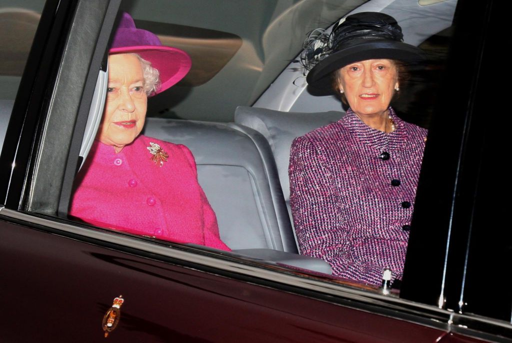 Queen Elizabeth II, and her lady in waiting, Lady Susan Hussey arrive at St Mary Magdalene Church, on the royal estate at Sandringham in Norfolk.   (Photo by Chris Radburn/PA Images via Getty Images)