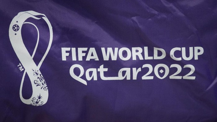 LUSAIL CITY, QATAR - NOVEMBER 26: The official FIFA World Cup Qatar 2022 logo during the FIFA World Cup Qatar 2022 Group C match between Argentina and Mexico at Lusail Stadium on November 26, 2022 in Lusail City, Qatar. (Photo by Visionhaus/Getty Images)