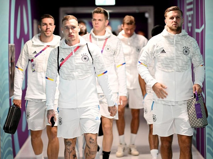 AL KHOR, QATAR - DECEMBER 01: David Raum of Germany arrives at the stadium prior to the FIFA World Cup Qatar 2022 Group E match between Costa Rica and Germany at Al Bayt Stadium on December 01, 2022 in Al Khor, Qatar. (Photo by Shaun Botterill - FIFA/FIFA via Getty Images)