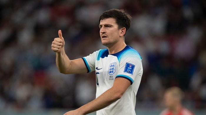 DOHA, QATAR - NOVEMBER 29: Harry Maguire of England during the FIFA World Cup Qatar 2022 Group B match between Wales and England at Ahmad Bin Ali Stadium on November 29, 2022 in Doha, Qatar. (Photo by Visionhaus/Getty Images)