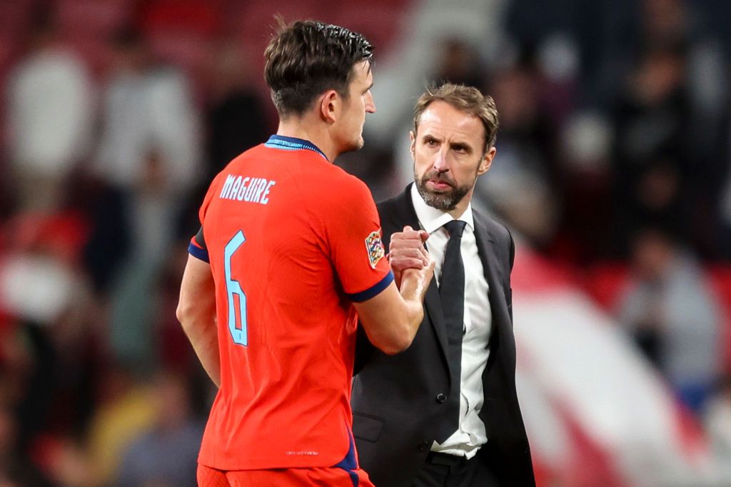 DOHA, QATAR - NOVEMBER 29: Harry Maguire of England during the FIFA World Cup Qatar 2022 Group B match between Wales and England at Ahmad Bin Ali Stadium on November 29, 2022 in Doha, Qatar. (Photo by Visionhaus/Getty Images)