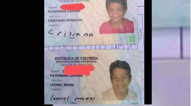 Kakak beradik di Kolombia diberi nama Cristiano Ronaldo dan Leonel Messi.