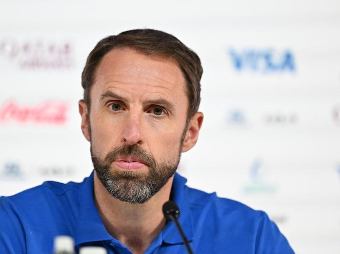 DOHA, QATAR - DECEMBER 03: Head coach of England Gareth Southgate attends a press conference ahead of the FIFA World Cup Qatar 2022 round of 16 football match between England and Senegal on December 03, 2022 in Doha, Qatar. (Photo by Mustafa Yalcin/Anadolu Agency via Getty Images)