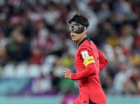 AL RAYYAN, QATAR - DECEMBER 02: Heungmin Son of South Korea looks on during the FIFA World Cup Qatar 2022 Group H match between Korea Republic and Portugal at Education City Stadium on December 2, 2022 in Al Rayyan, Qatar. (Photo by Mohammad Karamali/DeFodi Images via Getty Images)