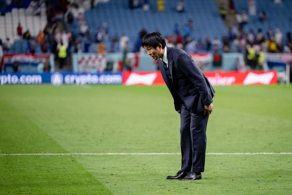 AL WAKRAH, QATAR - DECEMBER 05: Japan players react after losing the penalty shoot out during the FIFA World Cup Qatar 2022 Round of 16 match between Japan and Croatia at Al Janoub Stadium on December 05, 2022 in Al Wakrah, Qatar. (Photo by Elsa/Getty Images)