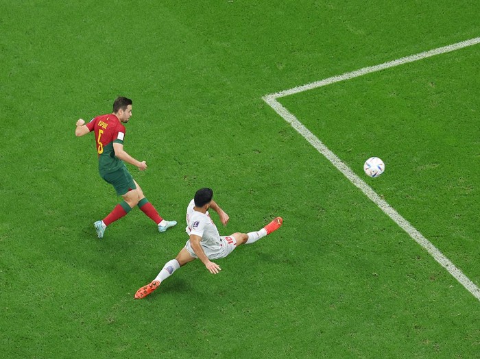 DOHA, QATAR - DECEMBER 6: Cristiano Ronaldo of Portugal  during the  World Cup match between Portugal  v Switzerland  at the Lusail Stadium on December 6, 2022 in Doha Qatar (Photo by Rico Brouwer/Soccrates/Getty Images)
