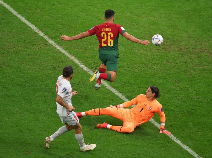 DOHA, QATAR - DECEMBER 6: Cristiano Ronaldo of Portugal  during the  World Cup match between Portugal  v Switzerland  at the Lusail Stadium on December 6, 2022 in Doha Qatar (Photo by Rico Brouwer/Soccrates/Getty Images)
