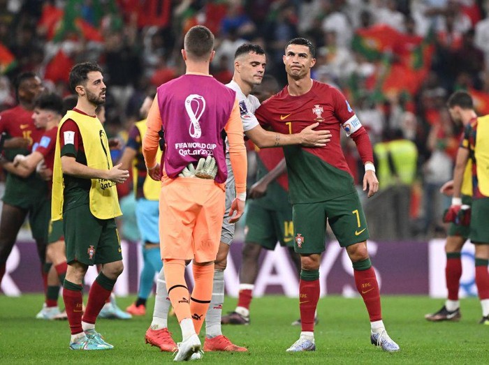 DOHA, QATAR - DECEMBER 6: Cristiano Ronaldo of Portugal  during the  World Cup match between Portugal  v Switzerland  at the Lusail Stadium on December 6, 2022 in Doha Qatar (Photo by Rico Brouwer/Soccrates/Getty Images)